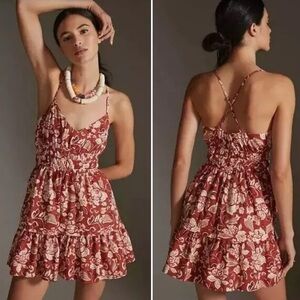 ANTHROPOLOGIE Women’s Somerset Mini
Dress Size XXS Red Poplin Floral Cottagecore